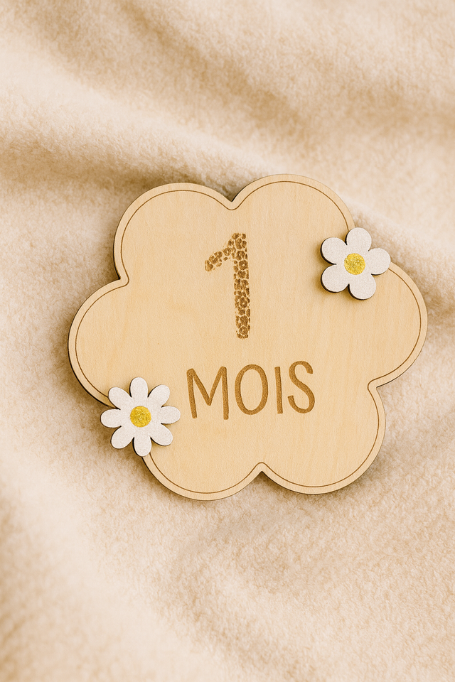 pancarte en bois "mois" motif léopard & fleurs