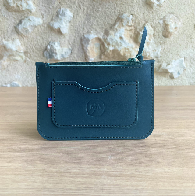 Porte cartes / porte monnaies vert paon
