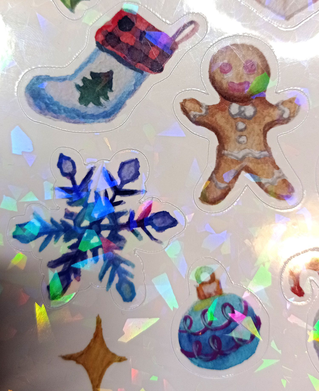 Stickers Holographiques de Noël – Aquarelle & Ambiance Cosy