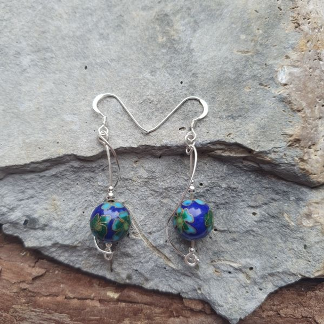 Blue and green twirly earrings - 342eoA