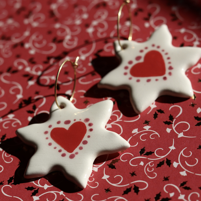 Boucles d’oreilles en céramique - flocon cœur