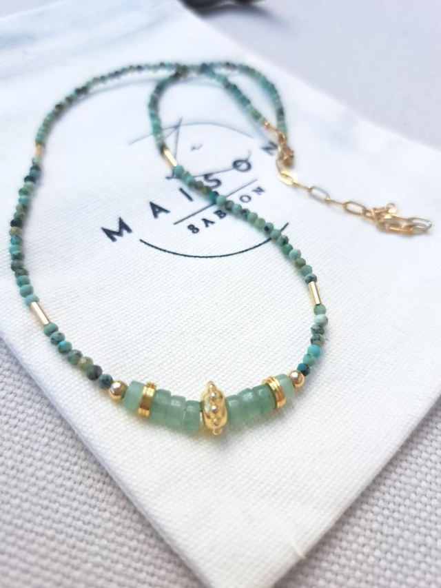 ZILIA aventurine, turquoise africaine& gold-filled - collier 