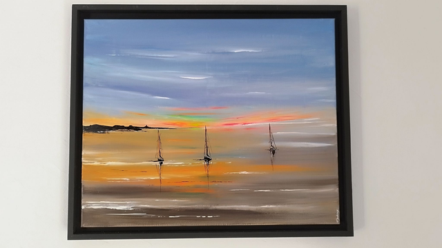 tableau Moderne abstrait - art contemporain - marine colorée bateaux voiliers