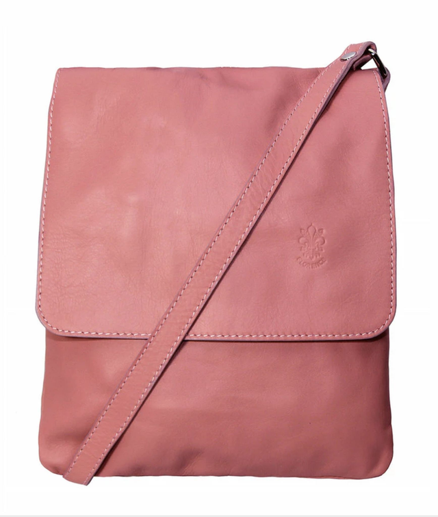 Baby Pink Italian Leather Crossbody Bag with Shoulder Strap