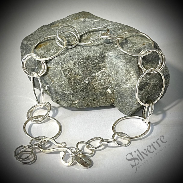 Handmade Sterling Silver Bracelet with Hammered Rings