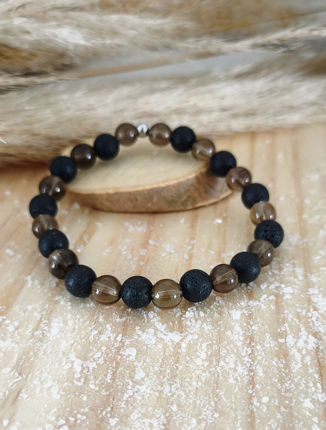 Bracelet "Renouveau" Quartz fumé et Pierre de lave