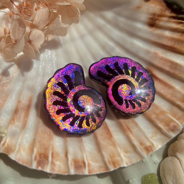 Iridescent Rainbow Nautilus Shell Stud Earrings