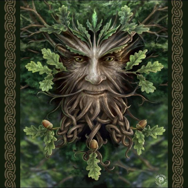 Oak King / The Greenman Throw by Anne Stokes.