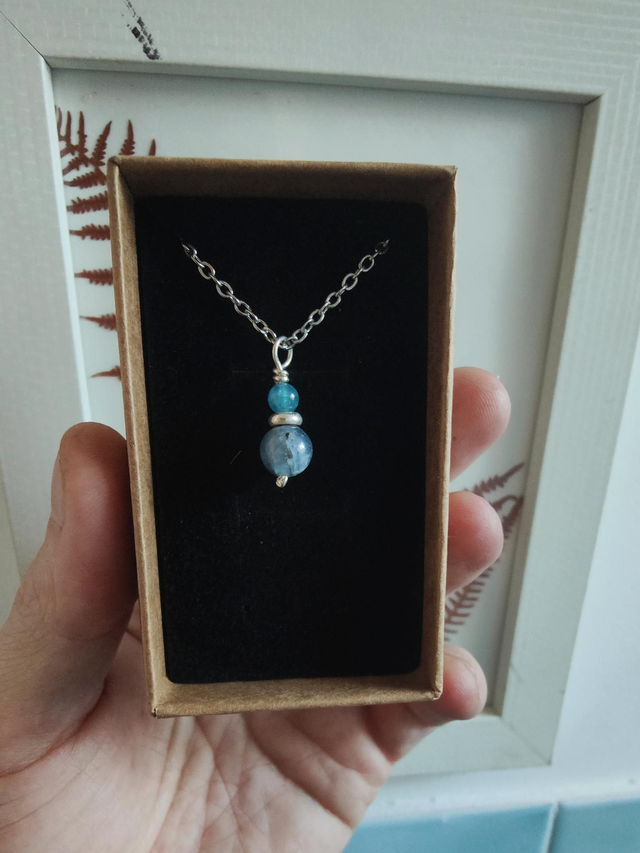 Pendentif &quot;Harmonie&quot; double Apatite Cyanite Argent 925 