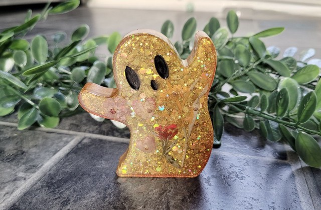 Ghost Ornament - Gold Glitter & Dried Flowers