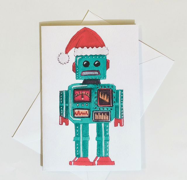 Santa Robot  -  Illustrated Christmas card by Suzetski