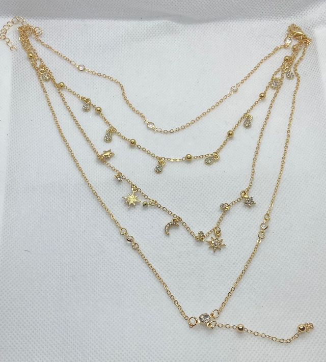 Multi layer gold tone necklace