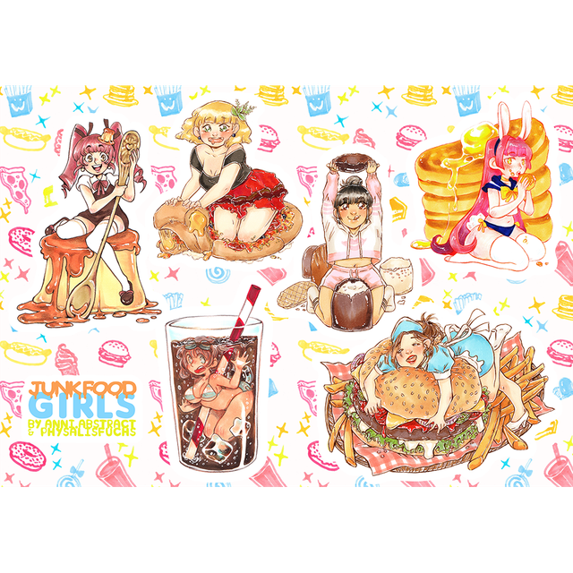 Original Art | Junkfood Girls Cut-Out Sticker Sheet (Collab with Physalisfuchs!)
