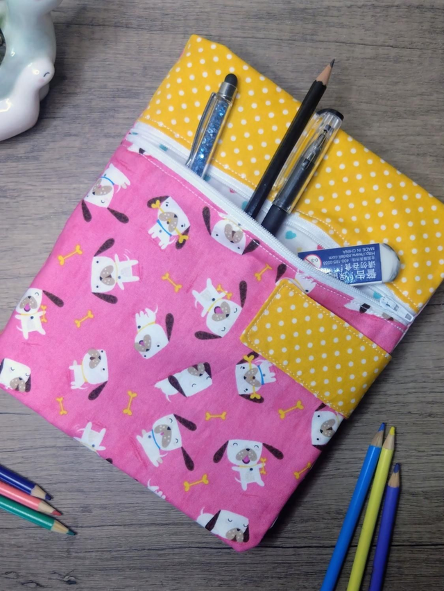 Dog fabric sketchbook cover with pencil case 