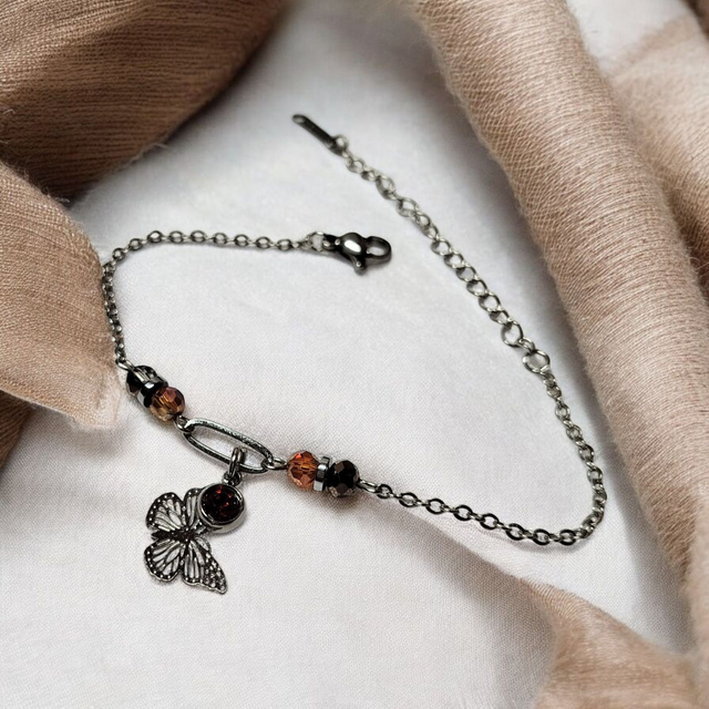 Bracelet acier inoxydable et strass marron et argenté