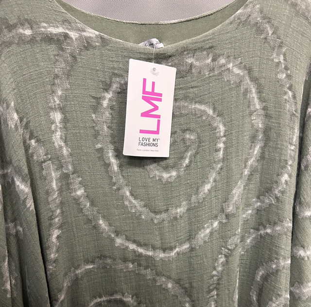 LMF - Green and White Swirl, Double Layer Linen Top - Free Size - 1925