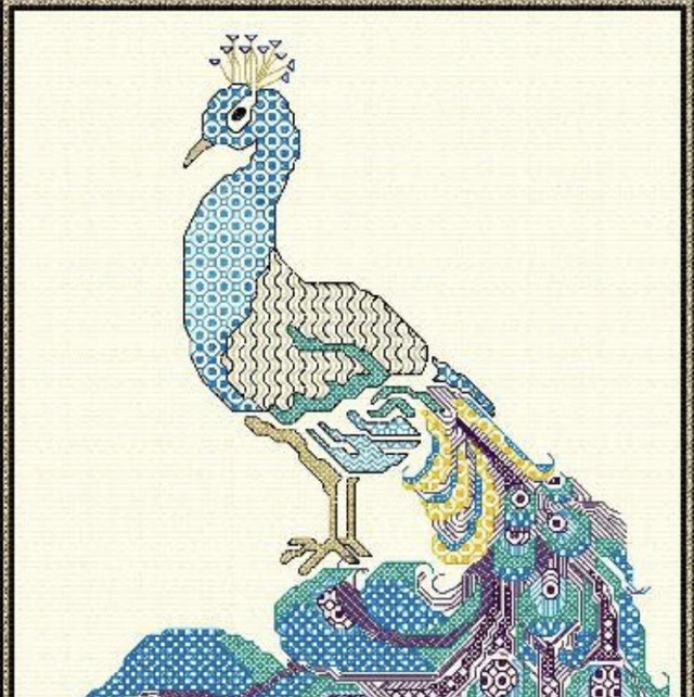 Blackwork Embroidery - Peacock in Blue