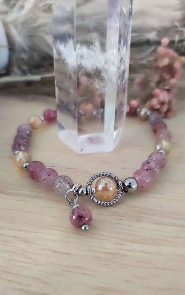 Bracelet "Épanouissement et Joie" Quartz fraise 
