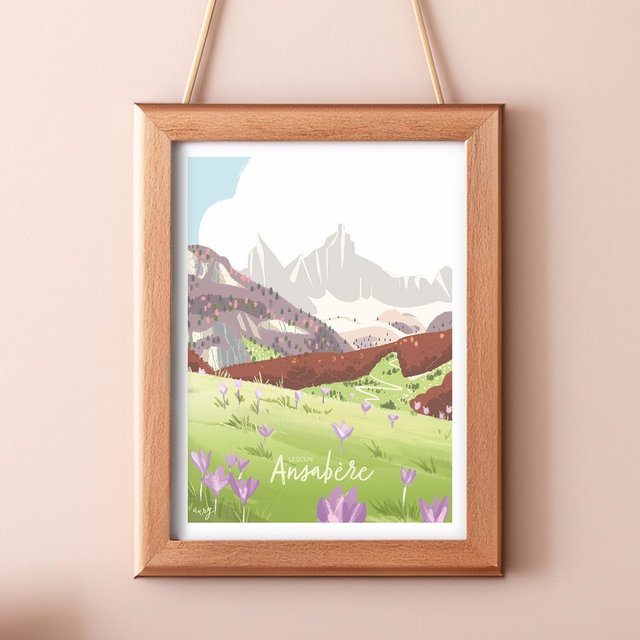 Affiche Aiguilles d&#039;Ansabère Lamary Colchiques, Lescun 30x40 