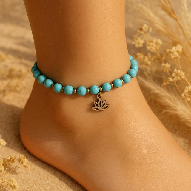 Bracelet de cheville Howlite Turquoise ~Stabilité, Patience, spiritualité