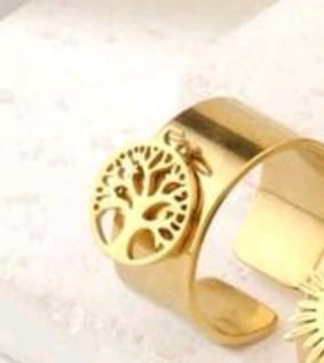 Bague arbre de vie - ajustable - couleur or - en acier inoxydable 