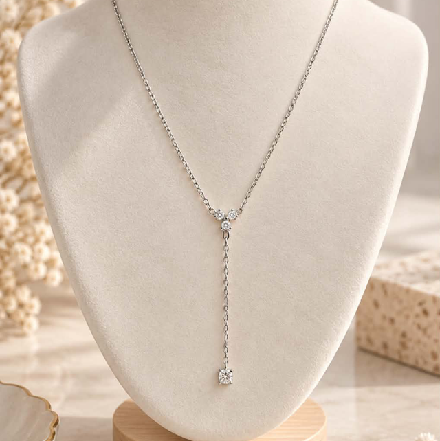 Bijoux Bohm collier Y strass argenté 