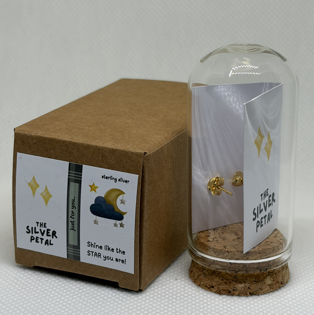 'Shine like the Star you are' 14K Gold plated Three Stone Stud Earrings