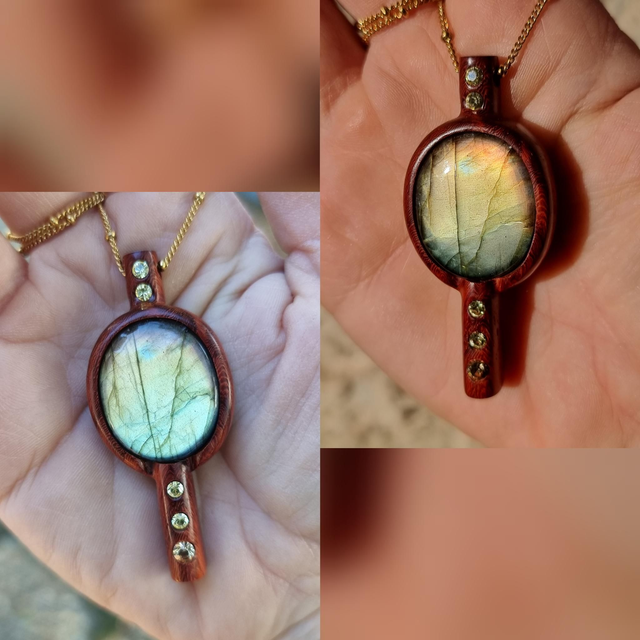 Labradorite et racine de narra rouge