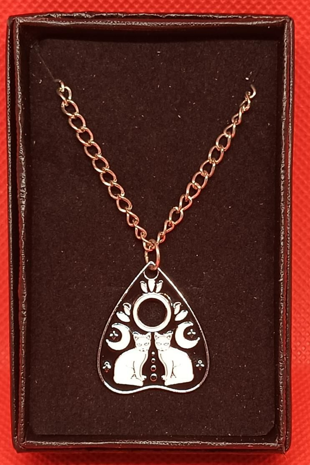 Enamel Black &amp; White Double Cat Ouji Pointer Pendant Necklace.