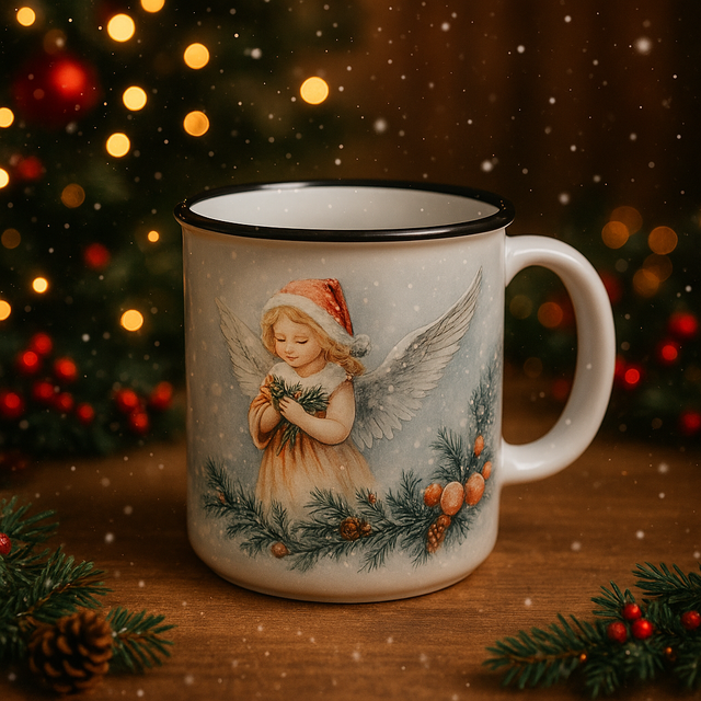 Tasse en Céramique de Noël – Ange Gardien &amp; Sapin Enchanté