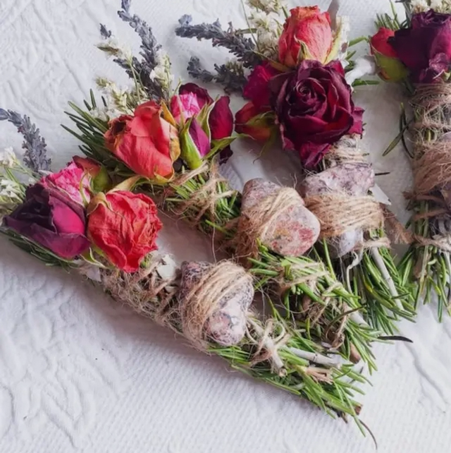 Leopard Skin Jasper, Sage, Rosemary, Lavender and Wild Flower Smudge Stick