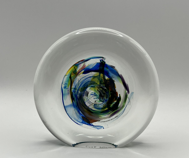 Jane Charles Comos Series Circular Sculpture – Multi-Colour Centre Encased in Clear Glass