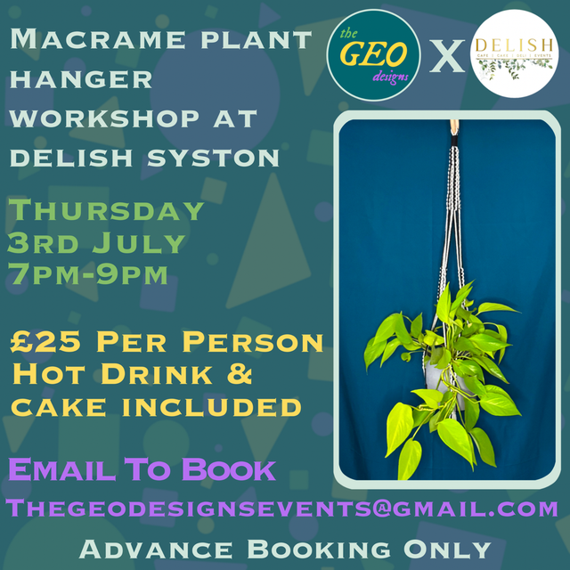 3rd July Macrame Workshop At Delish Syston