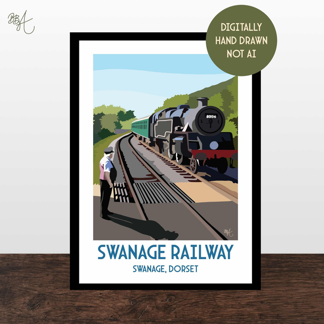 Swanage Railway, Travel Poster Print - Vintage Style Dorset Wall Art