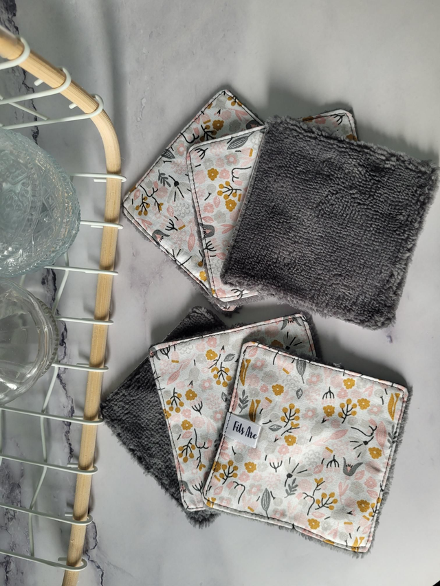 Lingettes Fleurs rose/gris