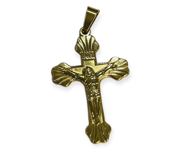 Croce Cristo in acciaio oro giallo. Art. CR10