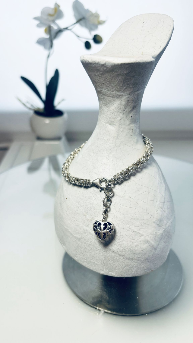 Bracelet Byzantin en Argent finition cœur ajouré.