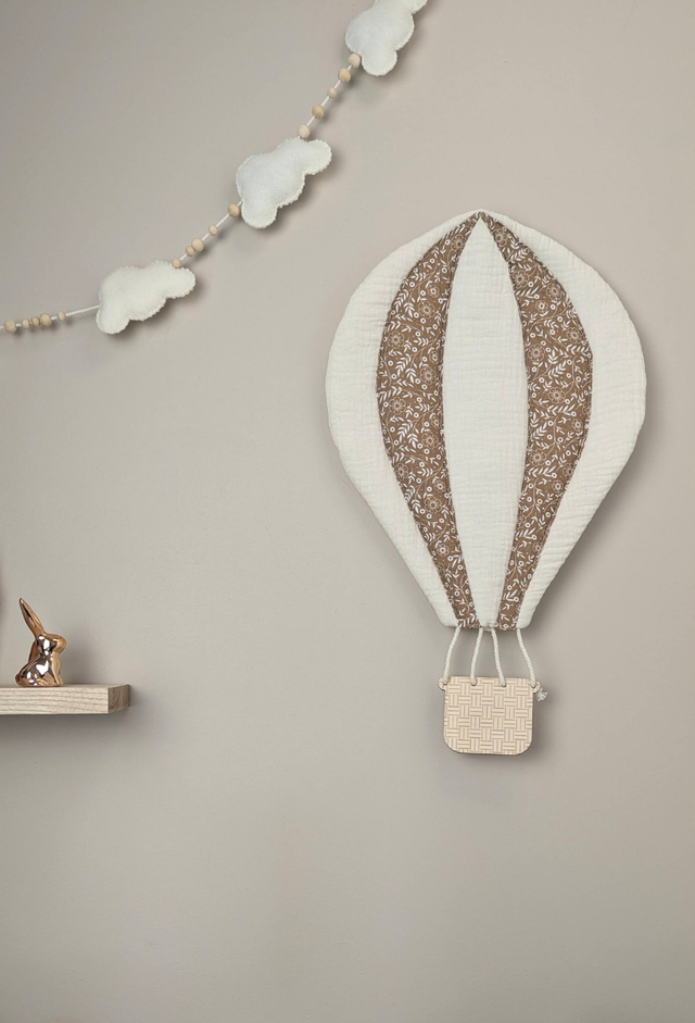   Décoration montgolfière - crème et marron fleuri