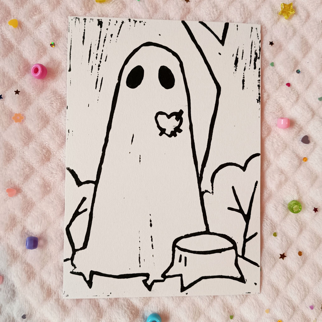 Friendly ghost linocut