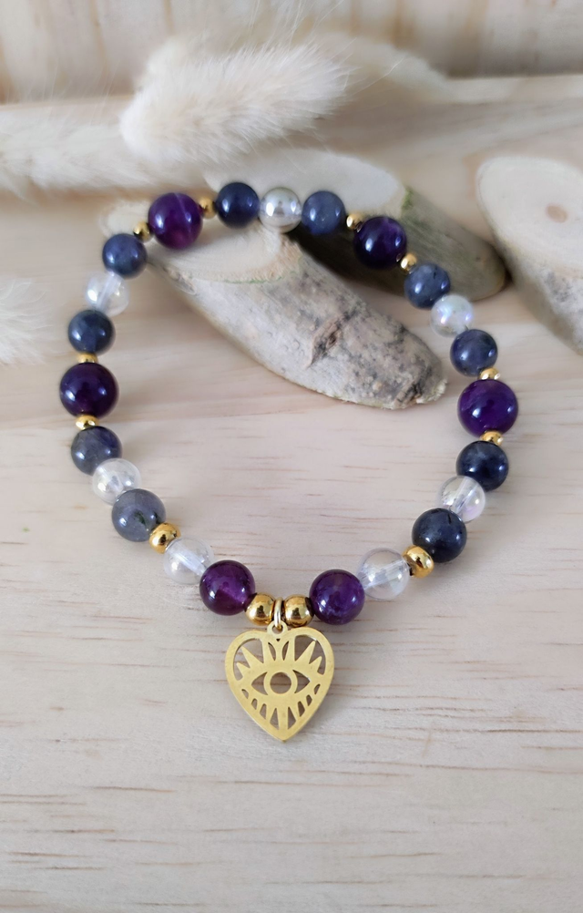 Bracelet "Élévation spirituelle" Cordiérite et Améthyste