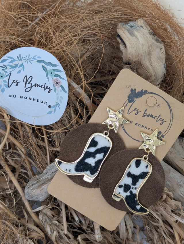 Boucles d&#039;oreilles Country marron santiag try001