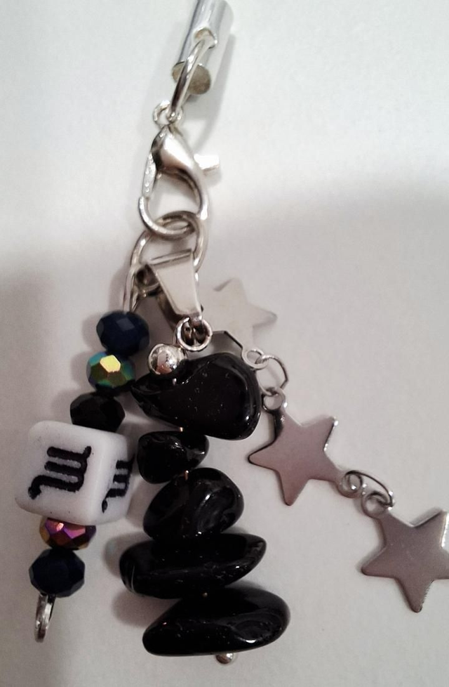Obsidian Scorpio zodiac beaded phone charm 