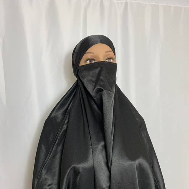 Black Niqab Satin Jilbaab
