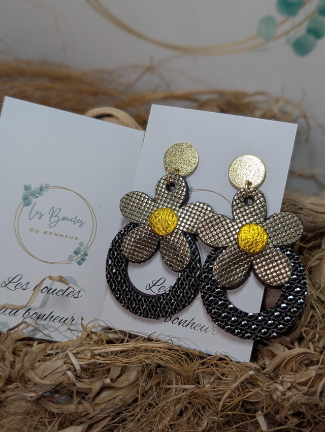 Boucles d'oreilles Baby Marguerite argenté noir m1103