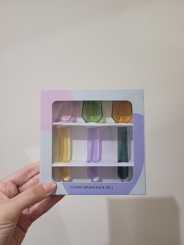 Set of 3 candy colour glass desert spoons - HE-034