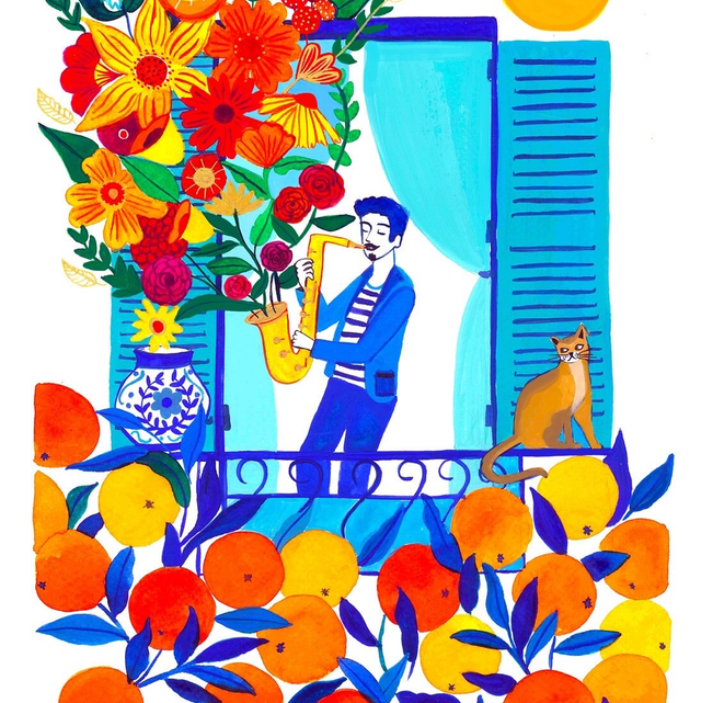 AFFICHE Musicien fleuri 