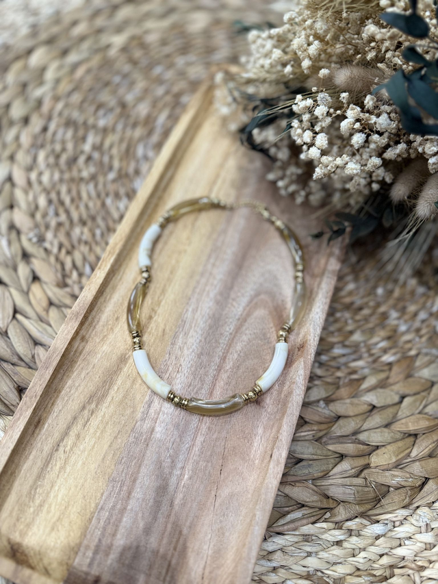 Collier Résine Beige &amp; Crème