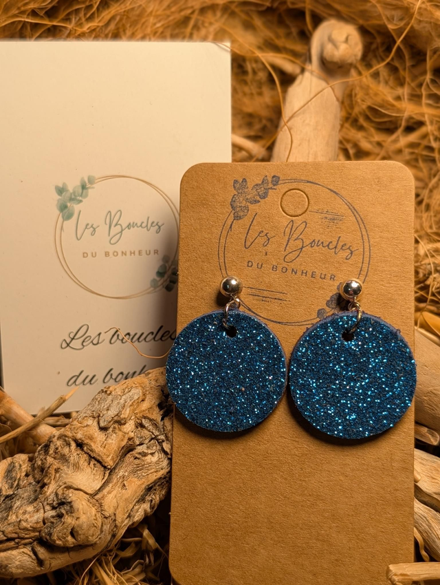 Boucles d'oreilles Années 80/90 Moon bleu paillettes x020