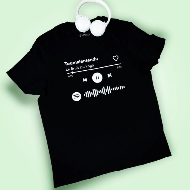 T-shirt noir avec QR code Spotify du morceau de votre choix 
