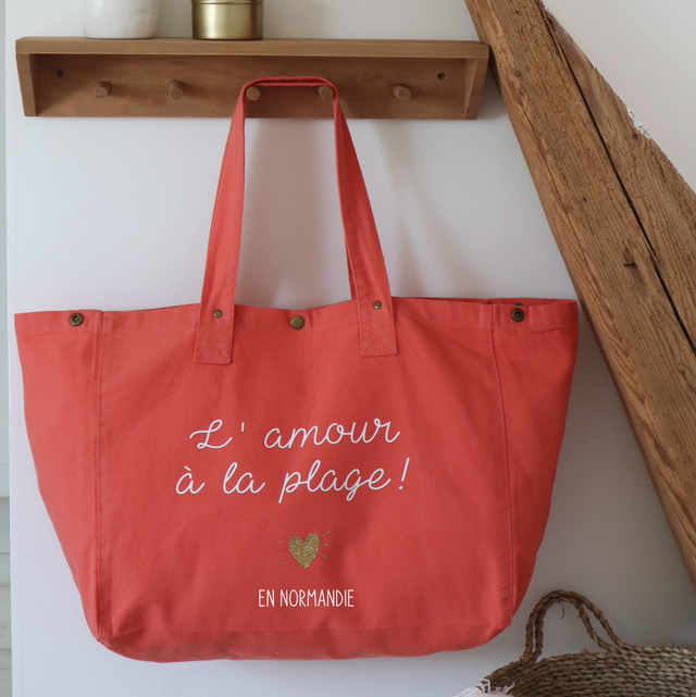 « l’amour à la plage » mon grand sac personnalisé
